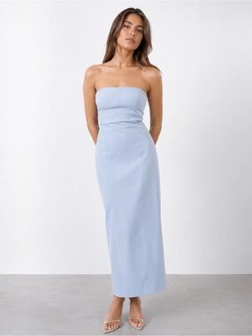 Zara Light Blue Strapless Structured Midi Dress Size S